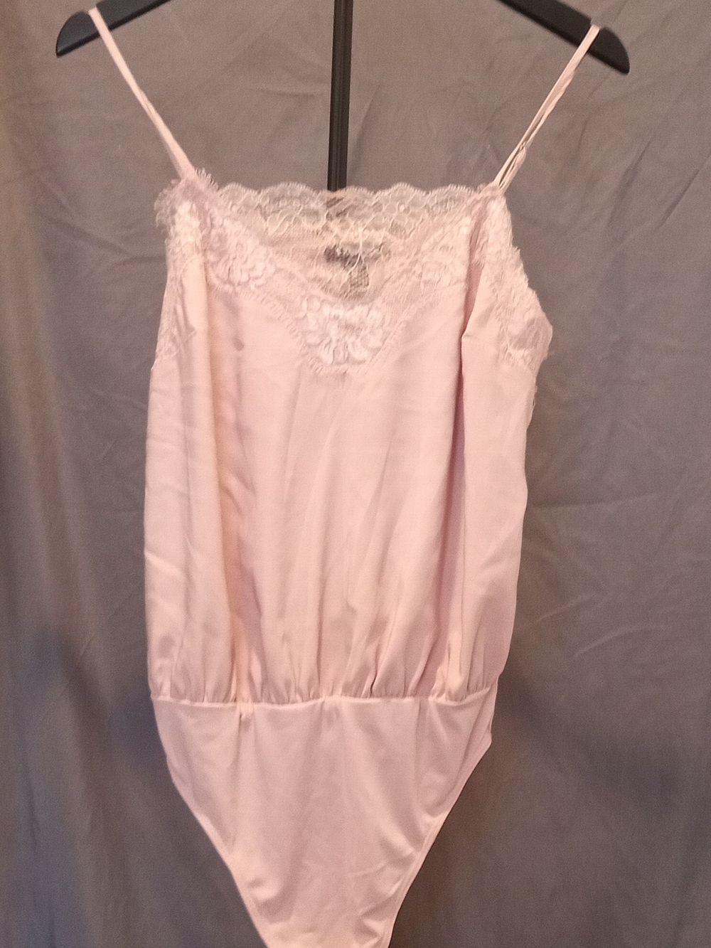 Express Blush Satin Bodysuit with Lace Trim Women's Size S